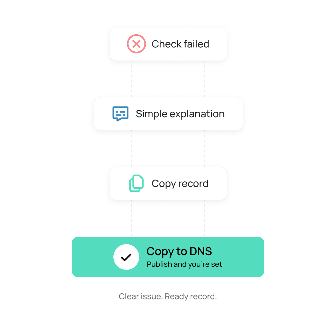 Exact DNS record provided for a failed check