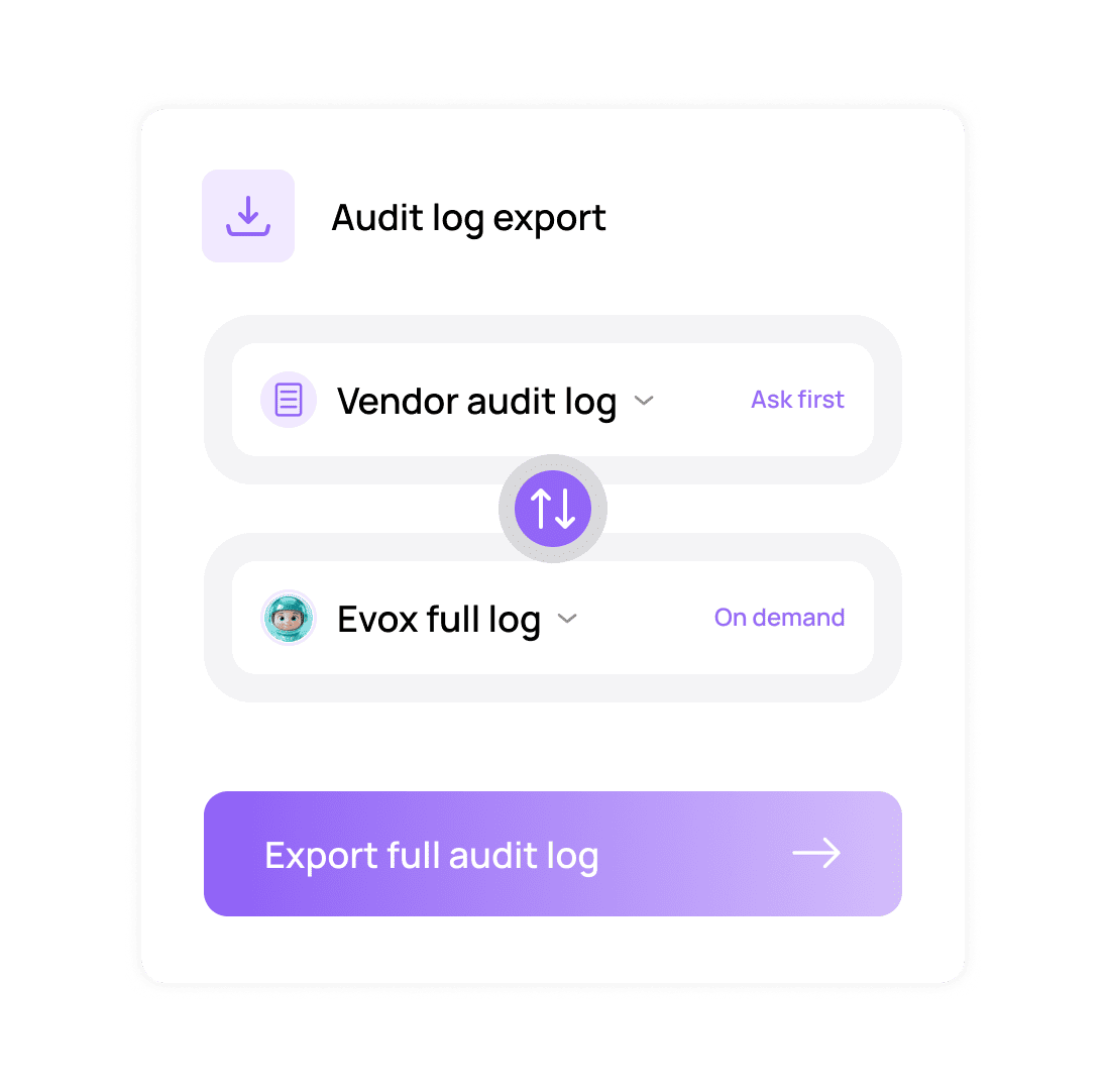 Full audit log exported on demand