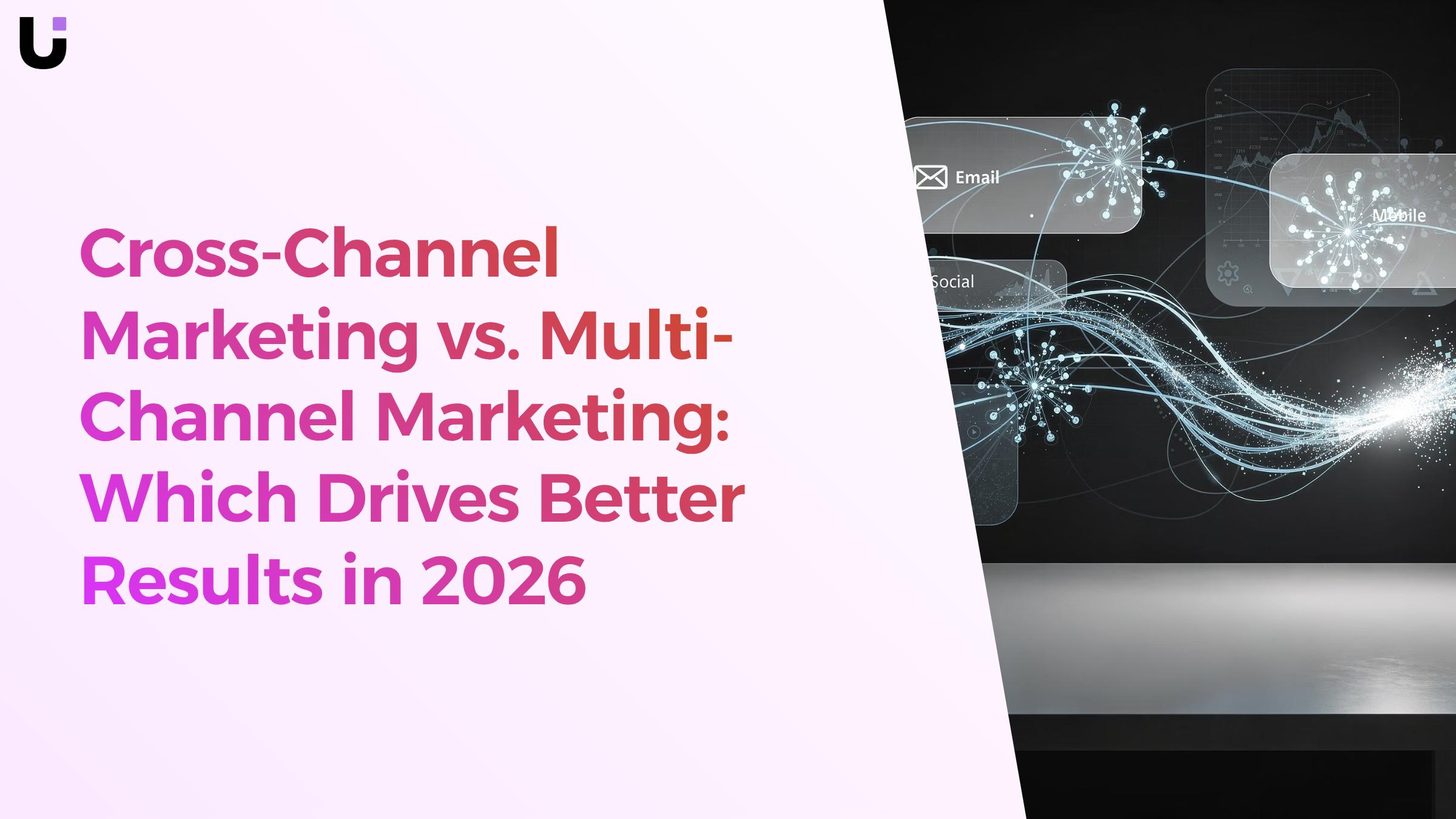 Digital network visualization showing integrated cross-channel and multi-channel marketing pathways with flowing data connections