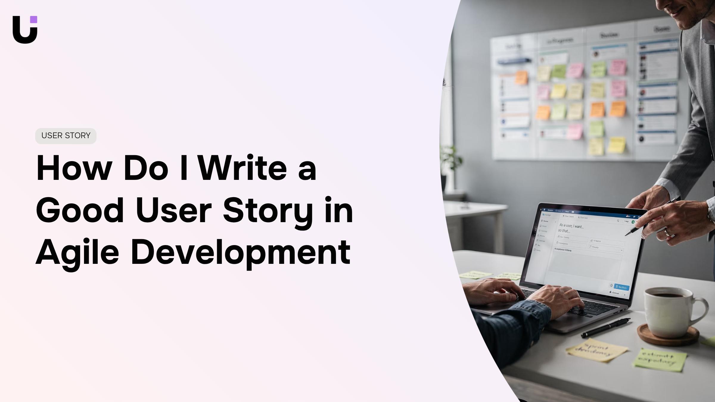 Modern 3D workspace with user story template on screen, symbolizing agile development best practices
