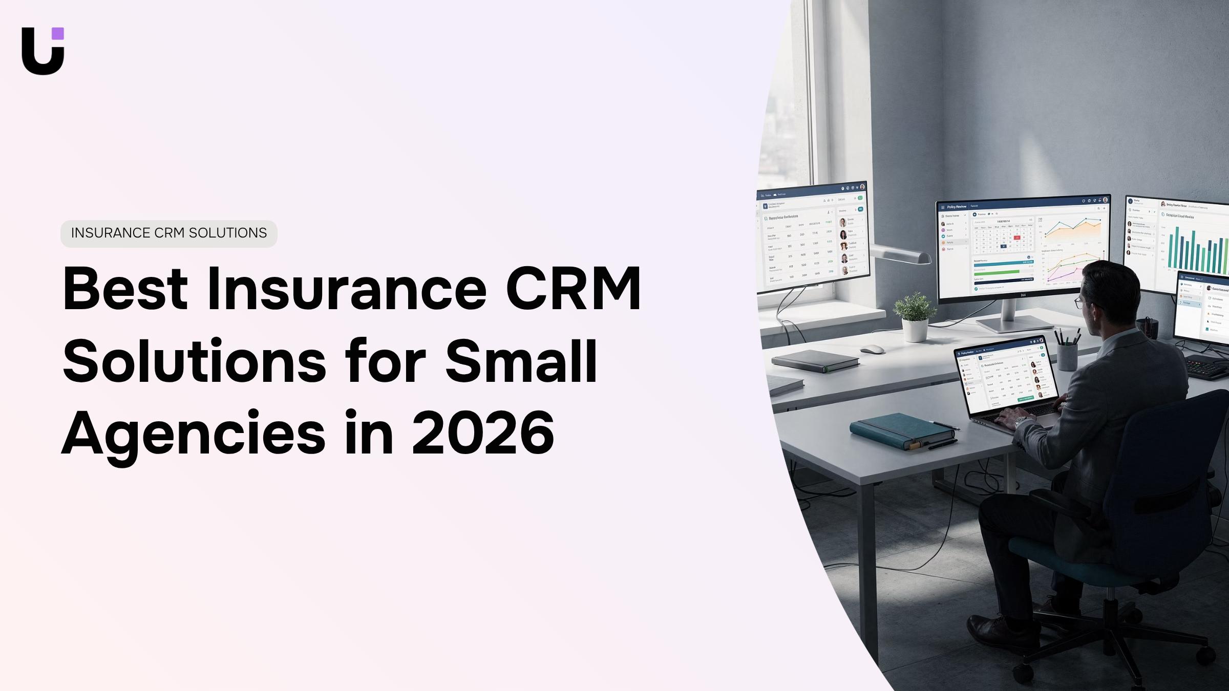 Modern insurance CRM dashboard interface on professional workspace with data visualization
