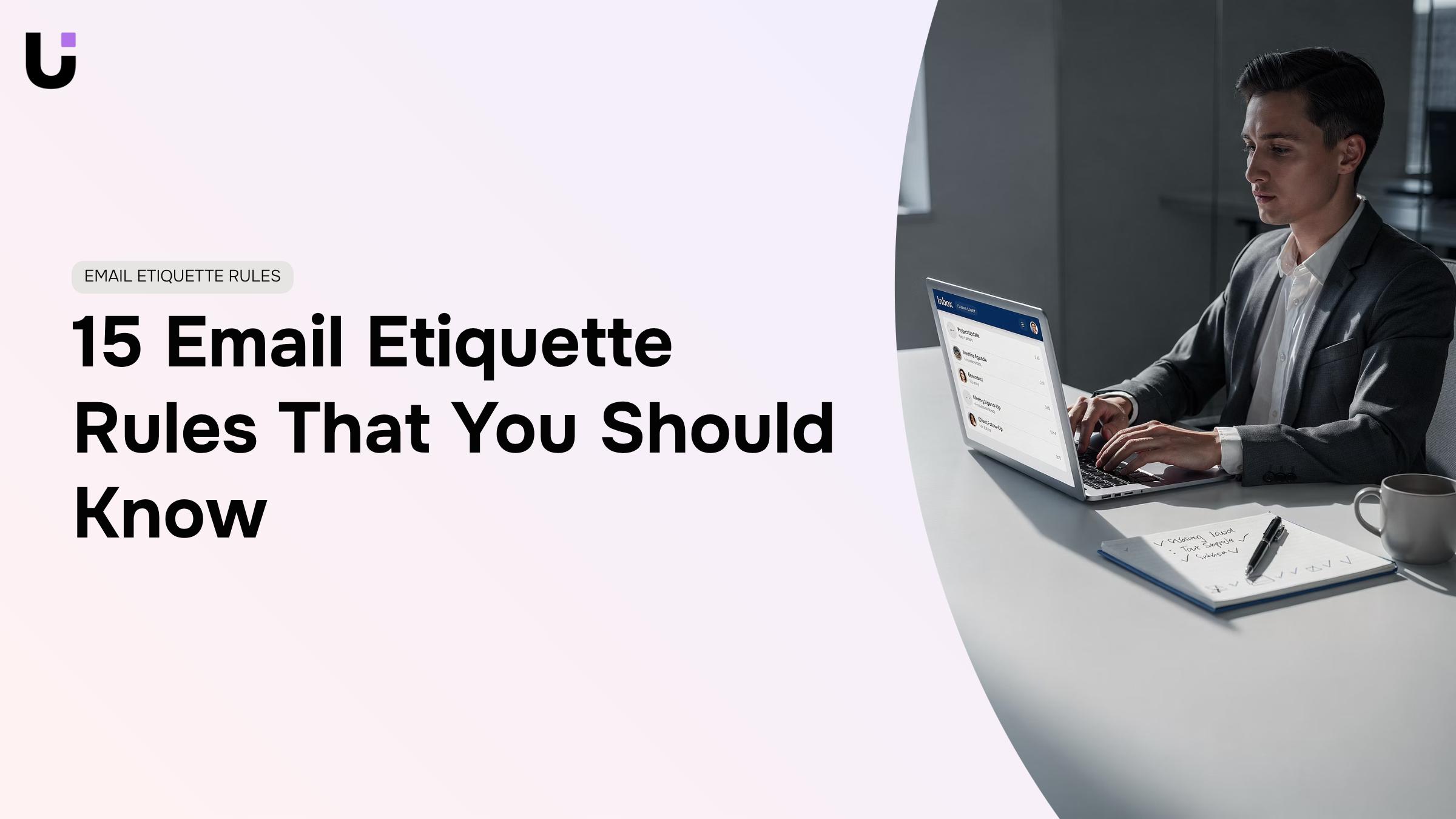 Clean professional desk with laptop showing email interface, representing email etiquette best practices
