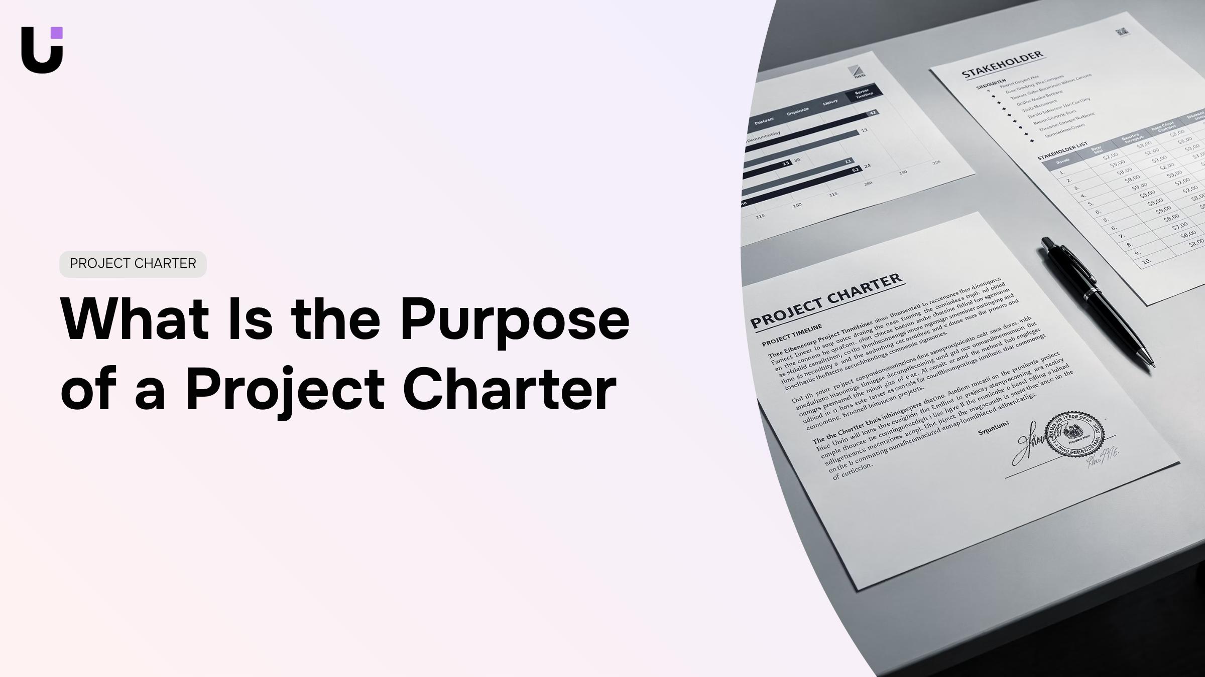 Professional 3D render of a structured project charter document on a clean workspace symbolizing planning and organizational purpose