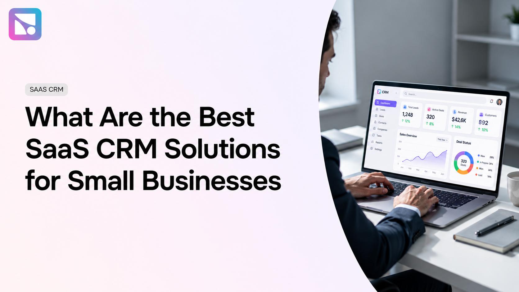 Modern SaaS CRM dashboard workspace with organized data visualizations and professional office setup