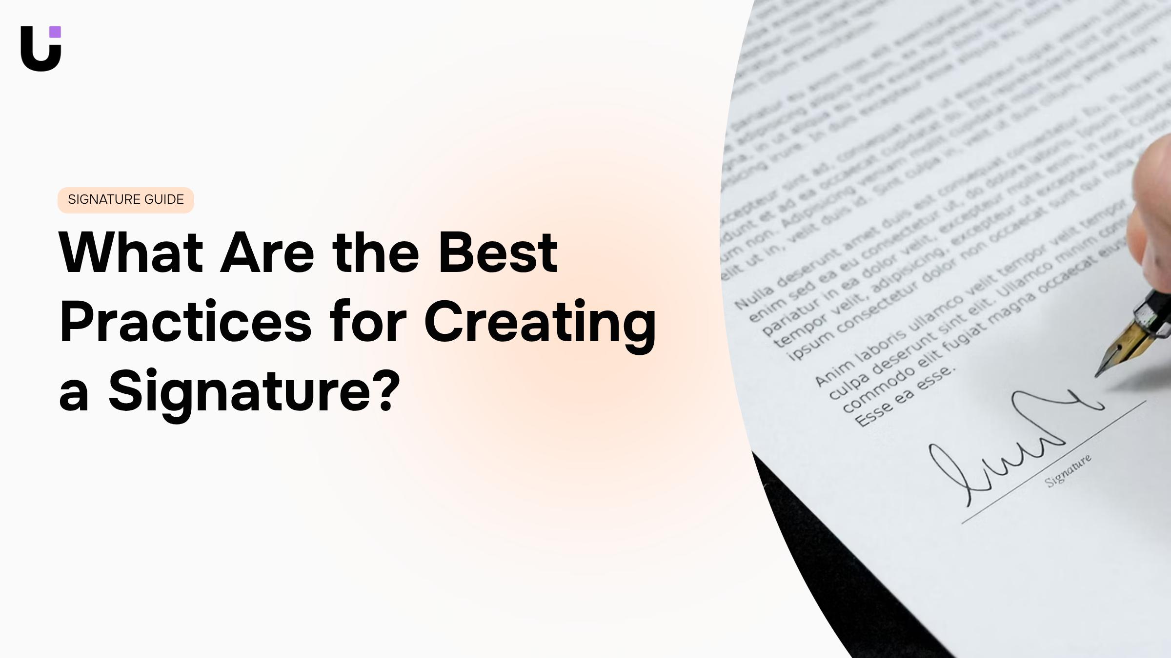 Professional pen and signature on white paper with modern black and purple styling, representing best practices for creating a signature