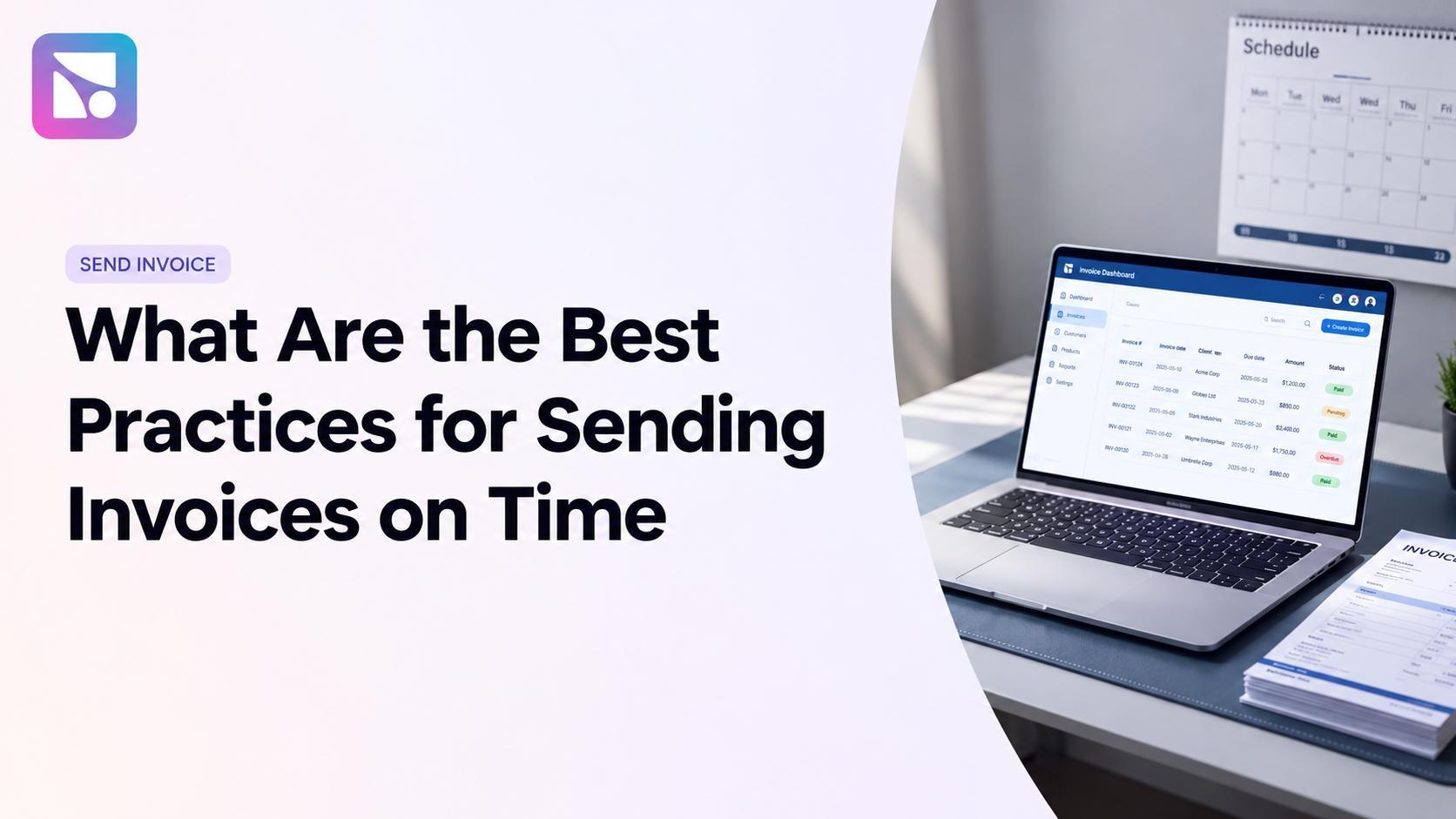 Professional desk with envelope and digital invoice management tools representing timely business invoicing practices