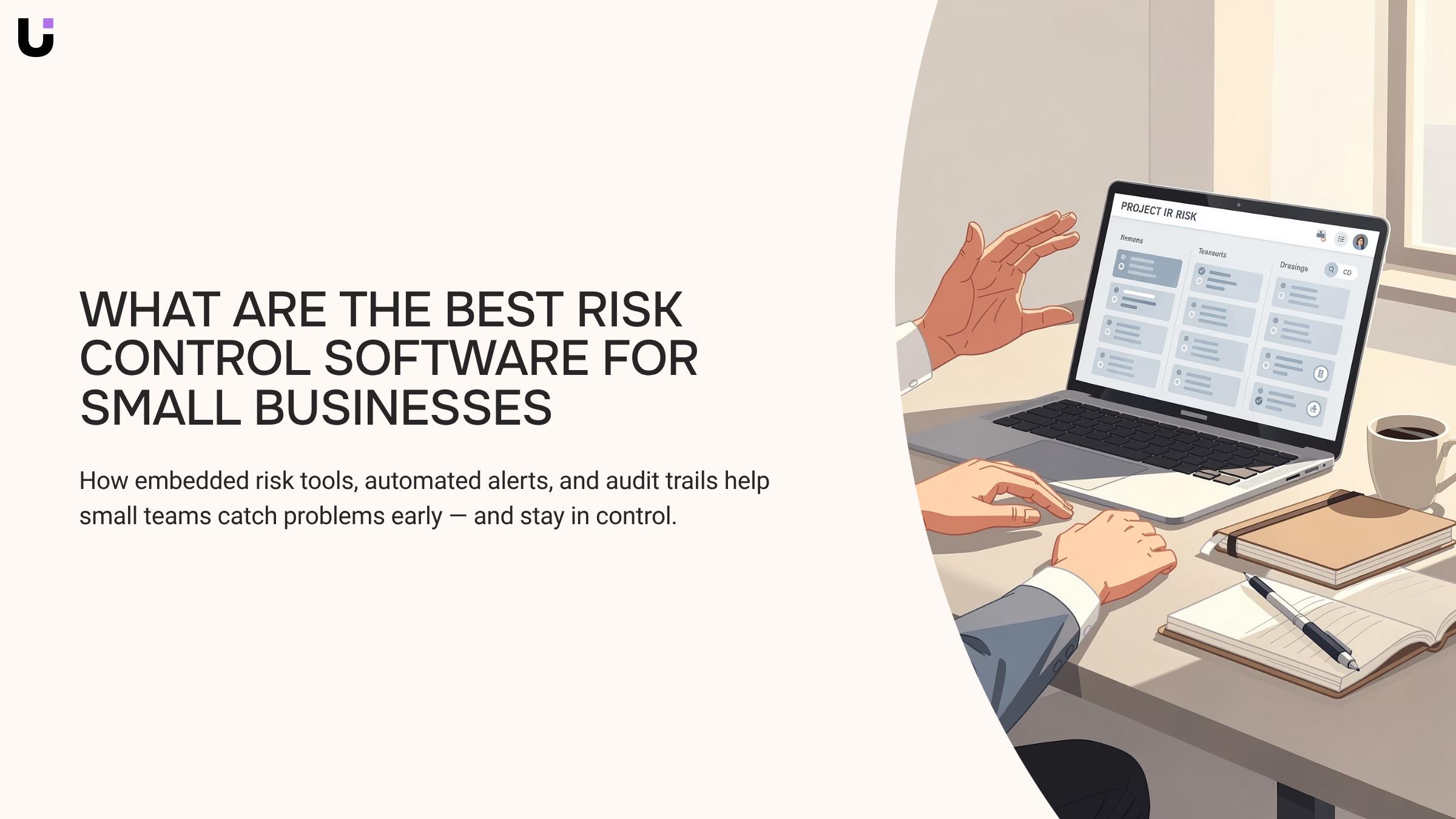 Abstract risk control dashboard with shield and data nodes representing business security software